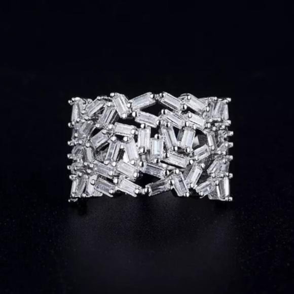 BAGUETTE 925 STERLING SILVER DIAMOND ETERNITY RING - Picture 3 of 5